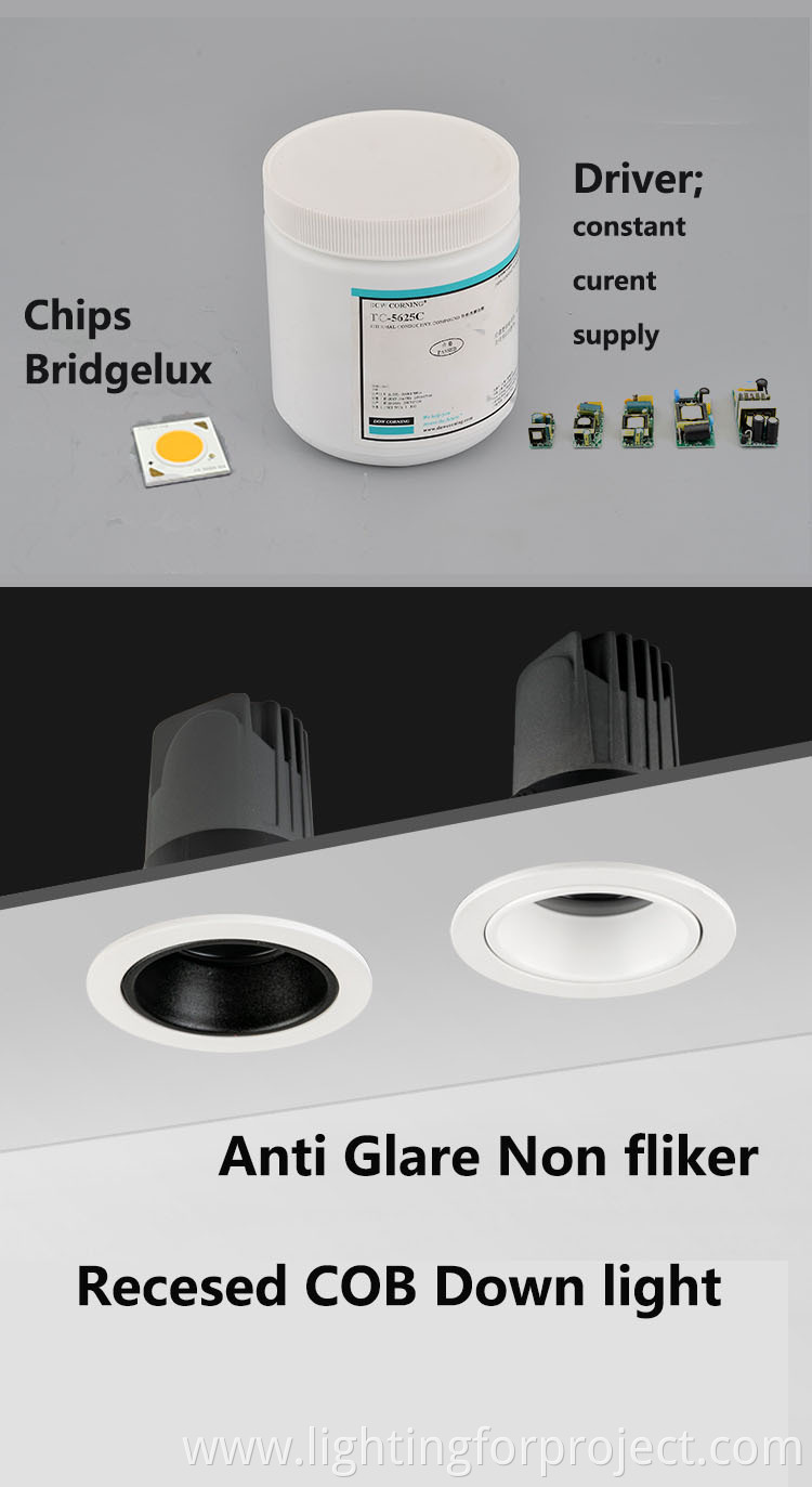 HSONG Anti Glare No Fliker LED Downlight Recessed COB AC100-240V for any Commercial Wall washer light